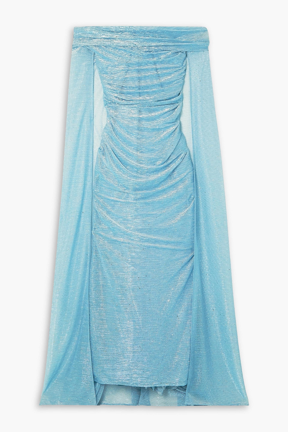 Talbot Runhof Cape-effect Sequin-embellished Metallic Voile Gown In Sky Blue