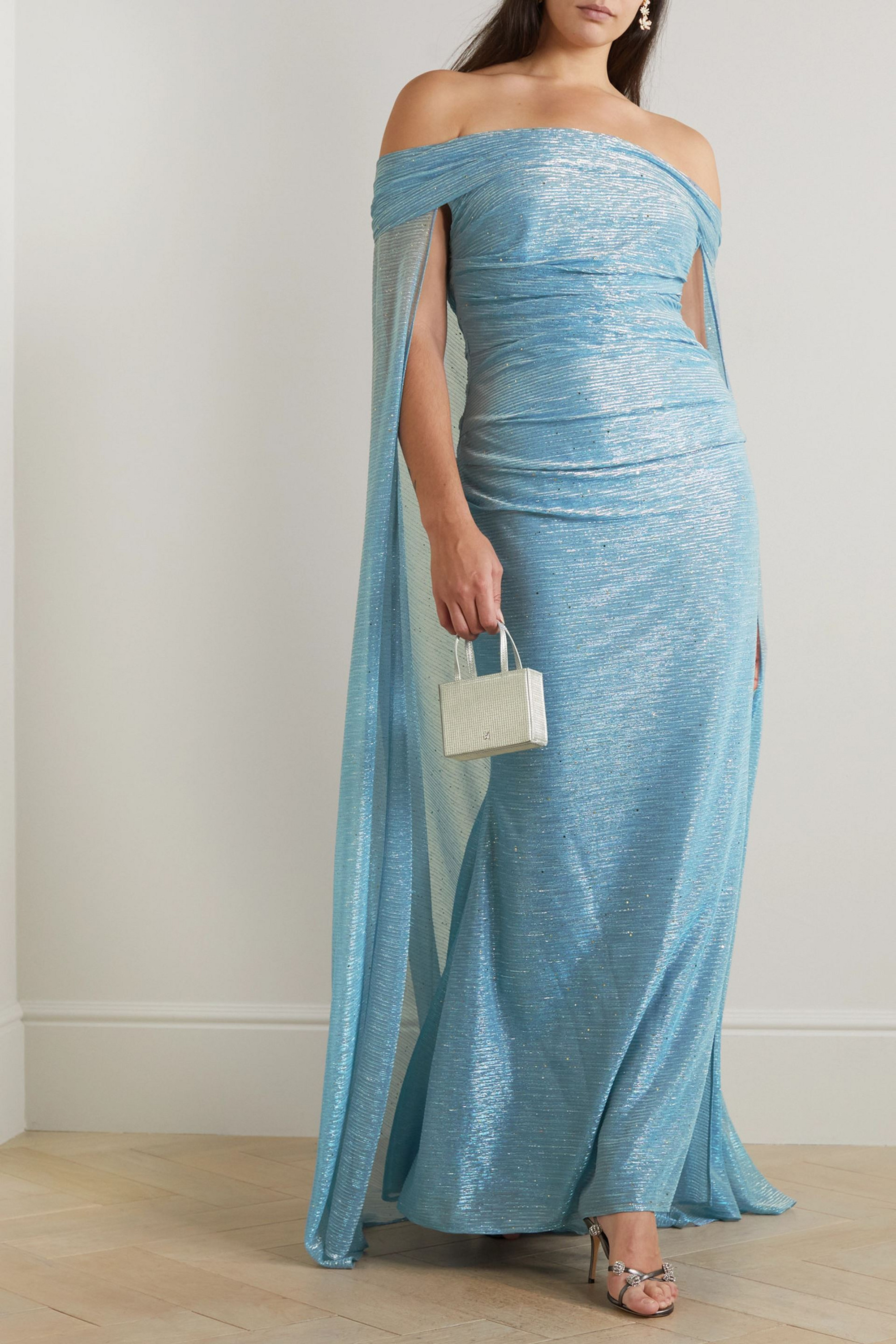 TALBOT RUNHOF Cape-effect sequin-embellished metallic voile gown