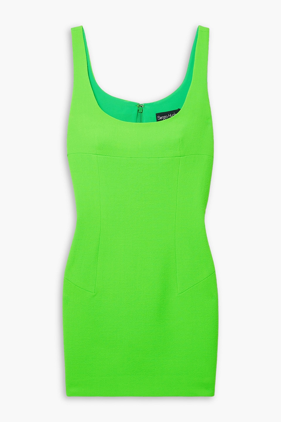 Sergio Hudson Neon Wool-crepe Mini Dress In Bright Green