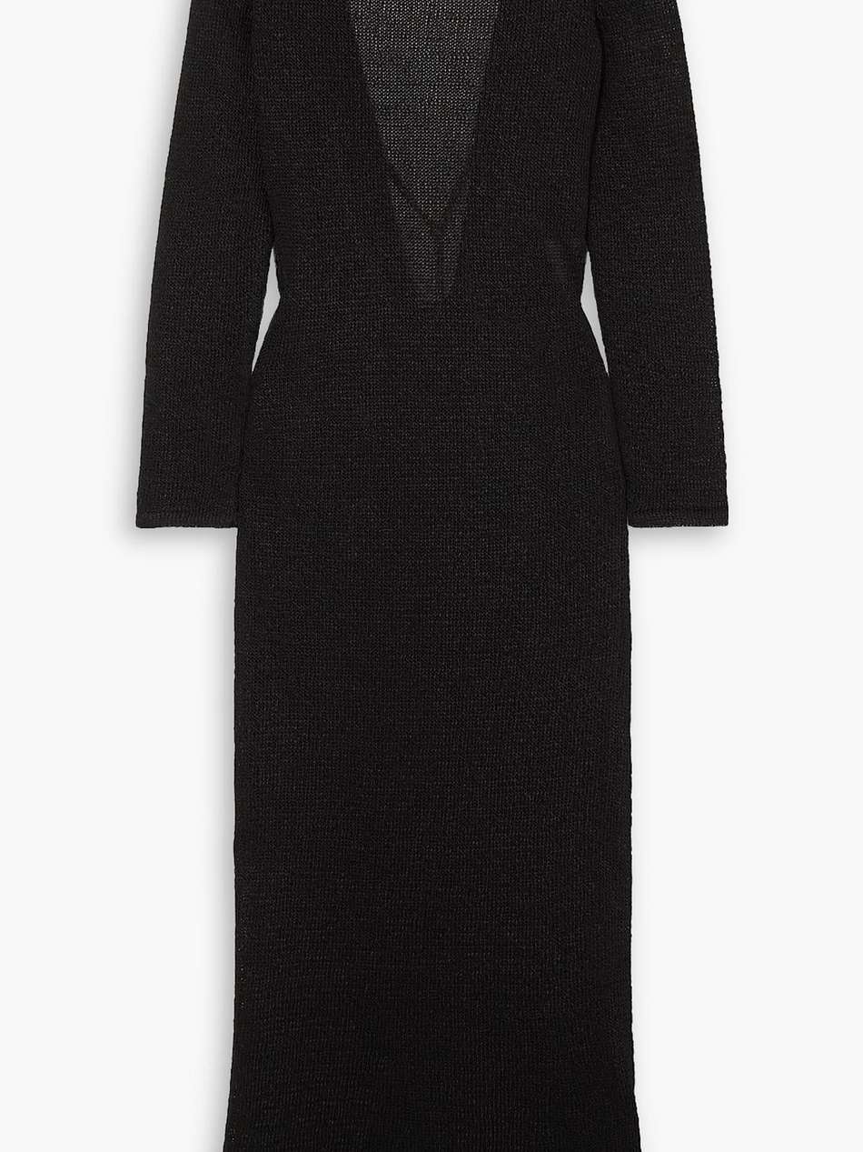 open-back chain-embellished open-knit midi dress