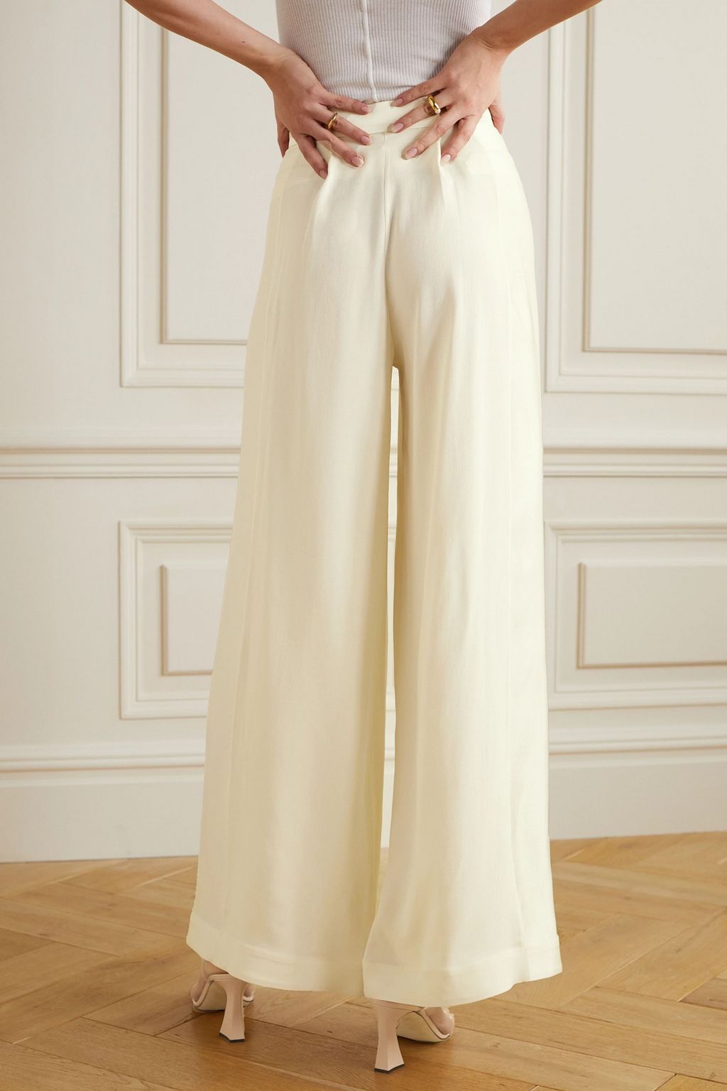 TALLER MARMO Palm Beach satin-trimmed crepe wide-leg pants