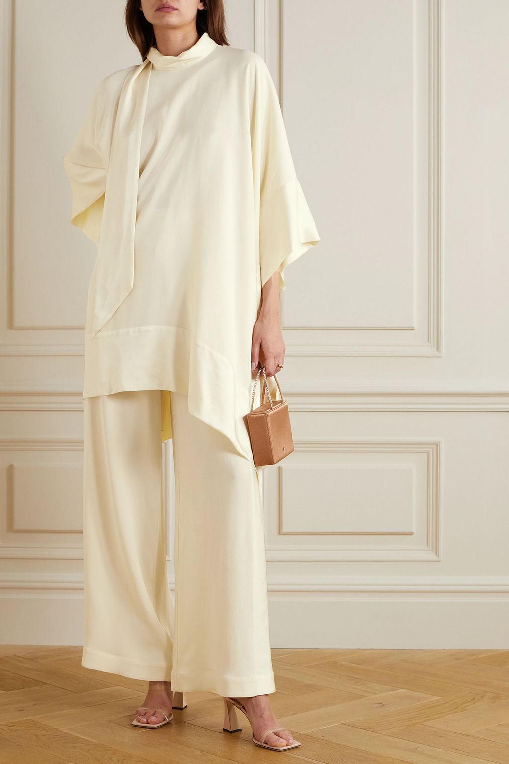 TALLER MARMO Palm Beach satin-trimmed crepe wide-leg pants