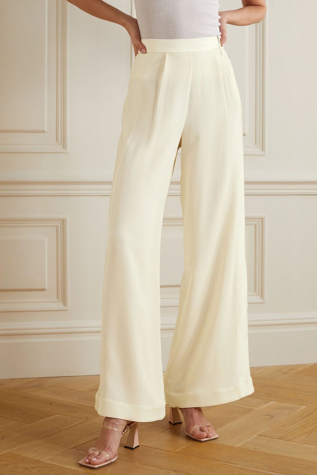 TALLER MARMO Palm Beach satin-trimmed crepe wide-leg pants