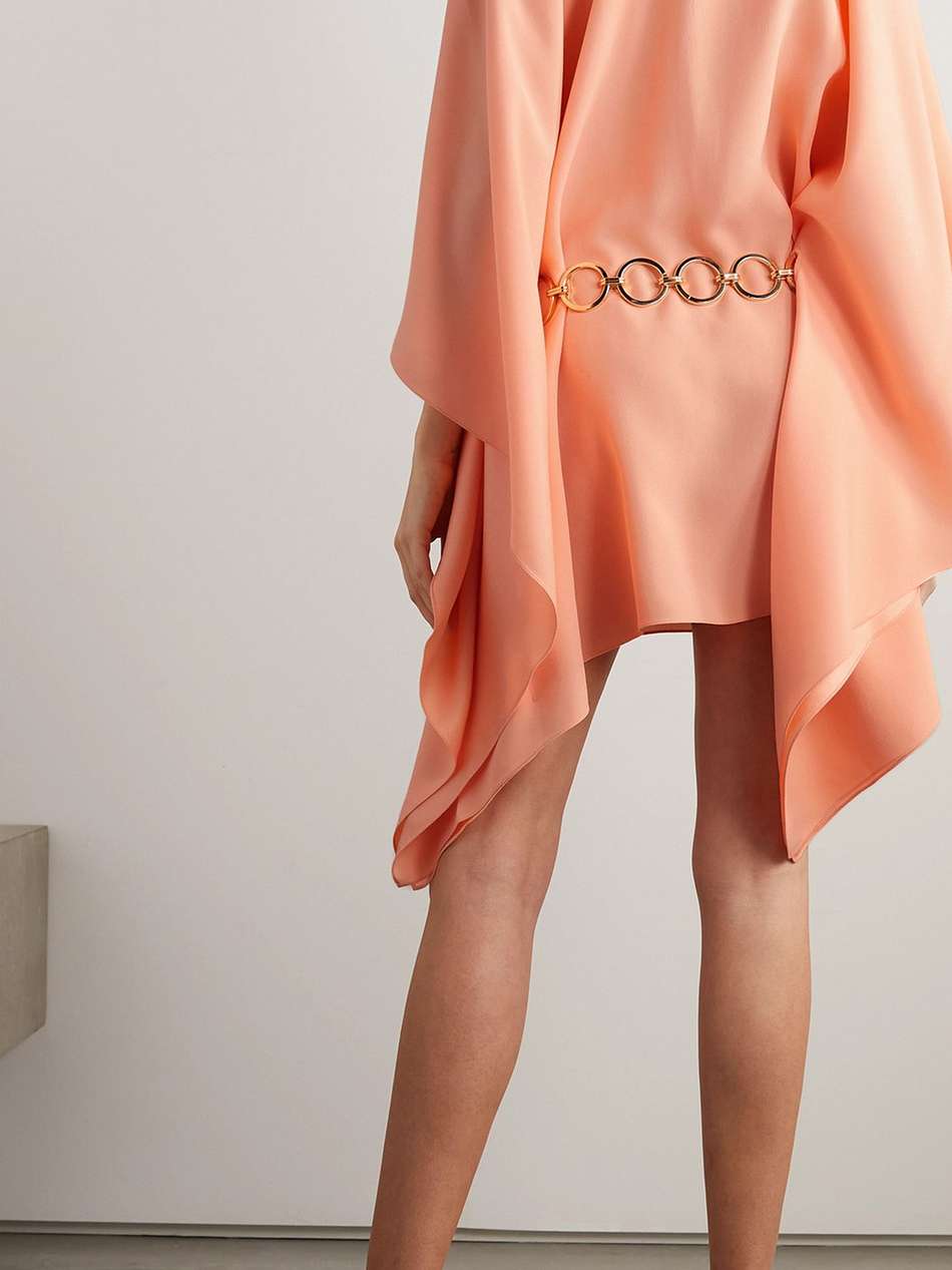 piccolo mambo belted cold-shoulder crepe mini dress