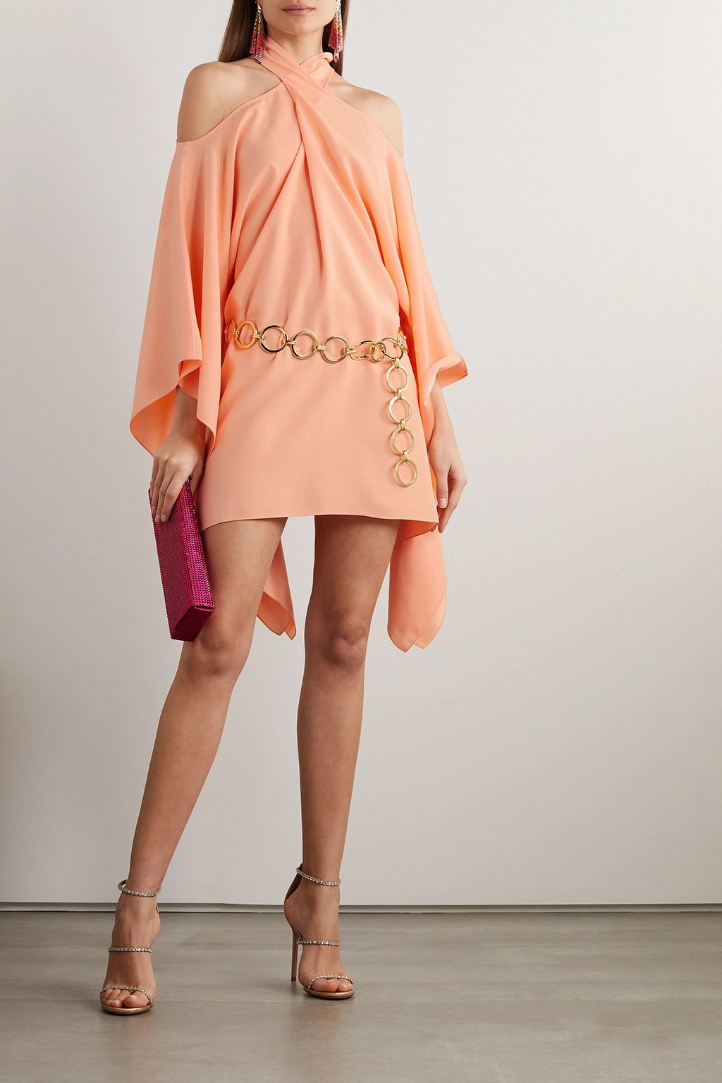 TALLER MARMO Piccolo Mambo belted cold-shoulder crepe mini dress