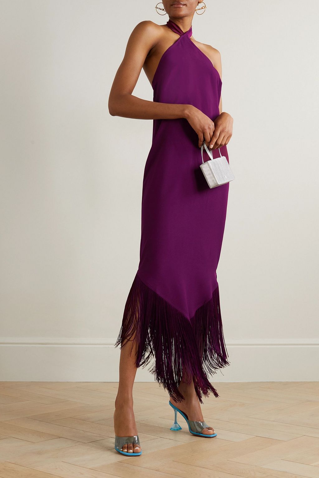 TALLER MARMO Nina fringed crepe halterneck midi dress