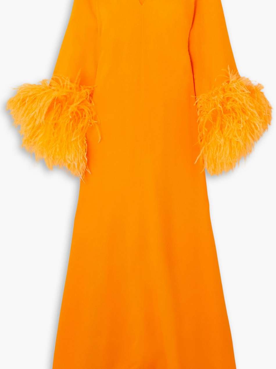 gala feather-trimmed crepe gown