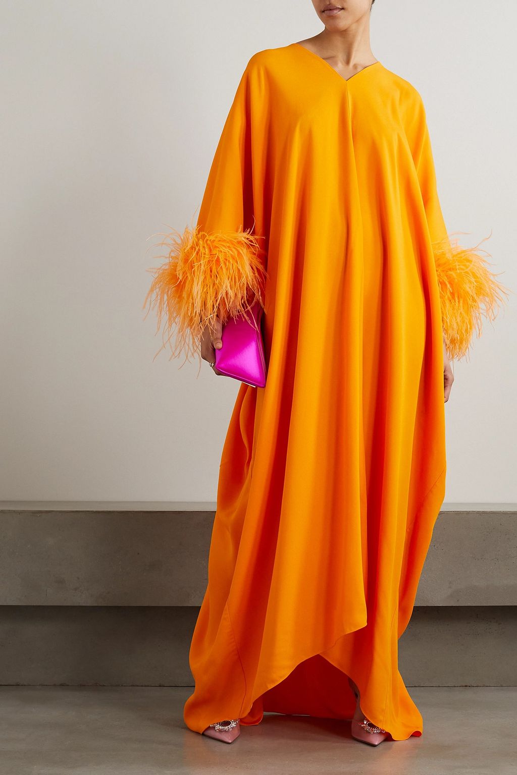 TALLER MARMO Gala feather-trimmed crepe gown