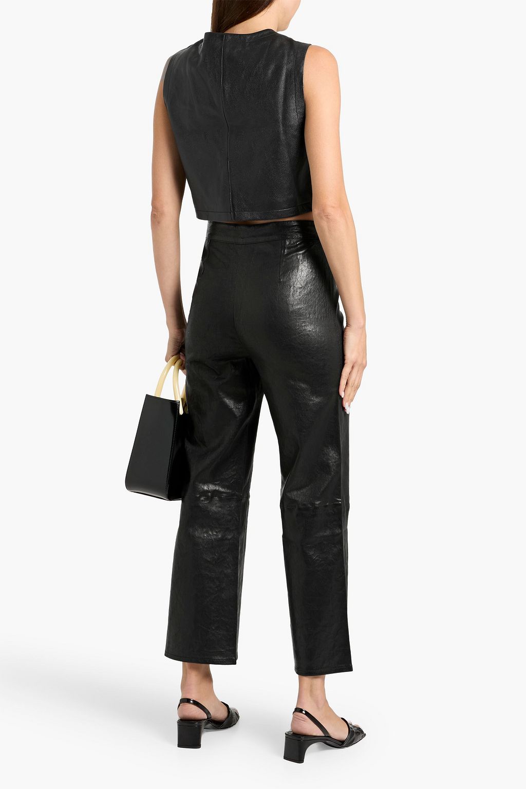 FRAME Cropped leather wide-leg pants