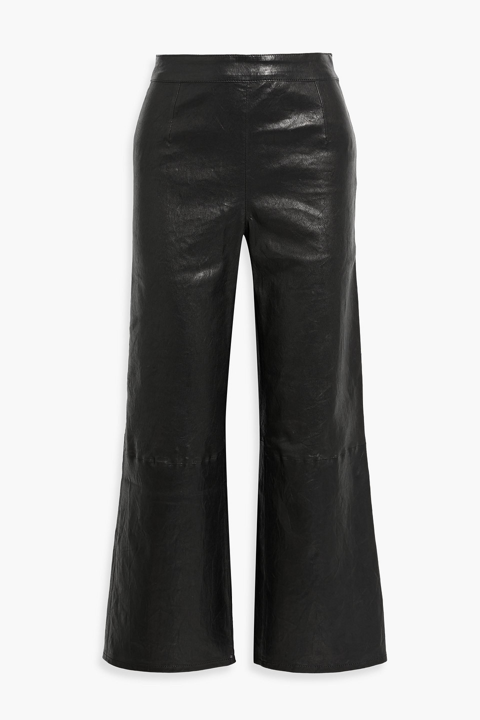 Frame Cropped Leather Wide-leg Pants In Black