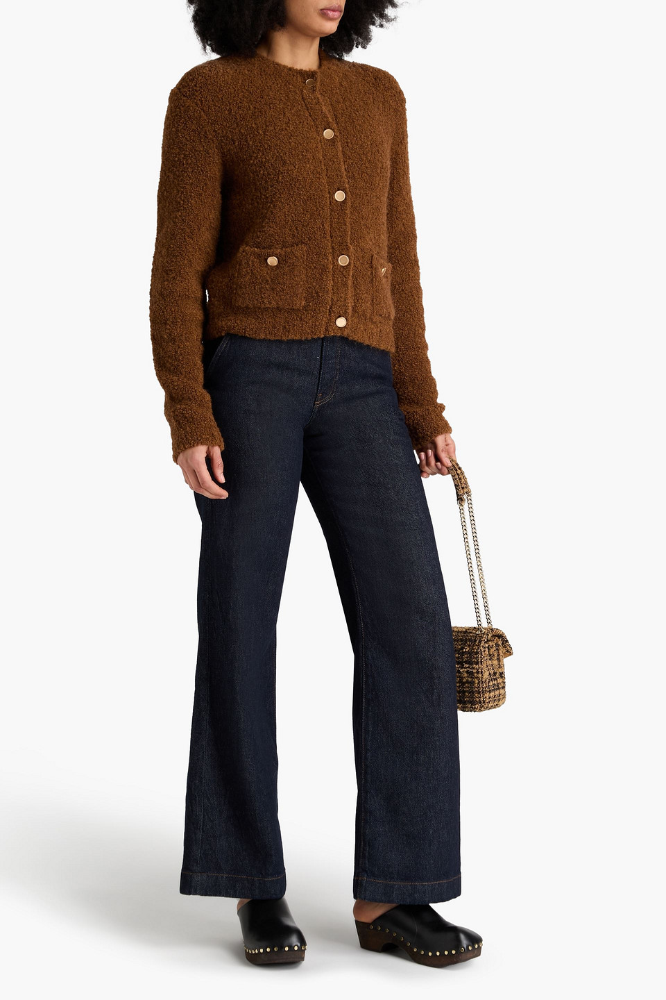 Frame Patch Pocket Cardigan In Camel In Braun