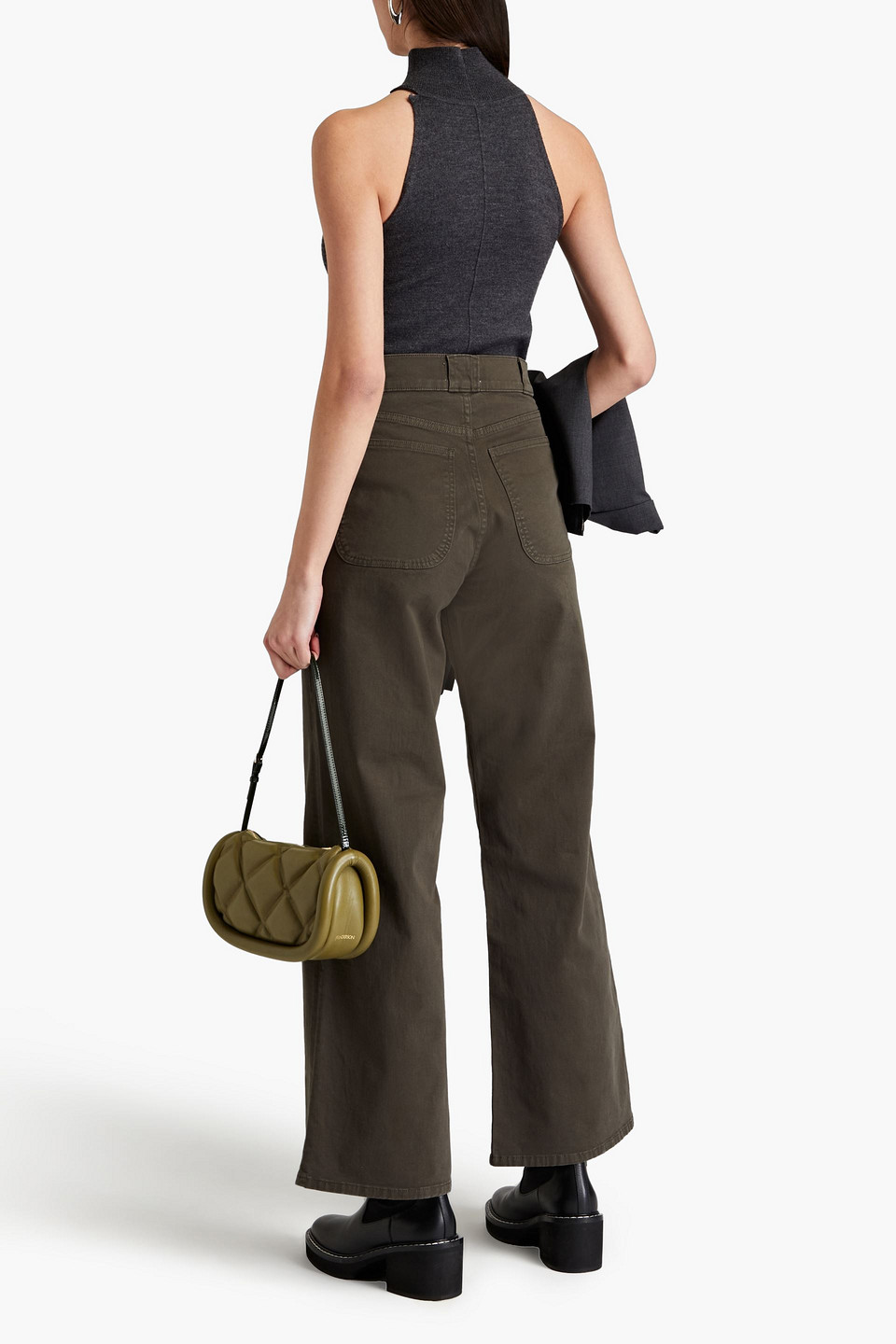 Frame Stretch-cotton Twill Wide-leg Pants In Dark Green