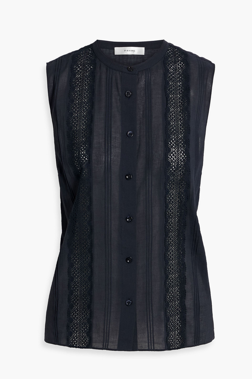 Frame Crocheted Lace-trimmed Cotton-voile Top In Blue