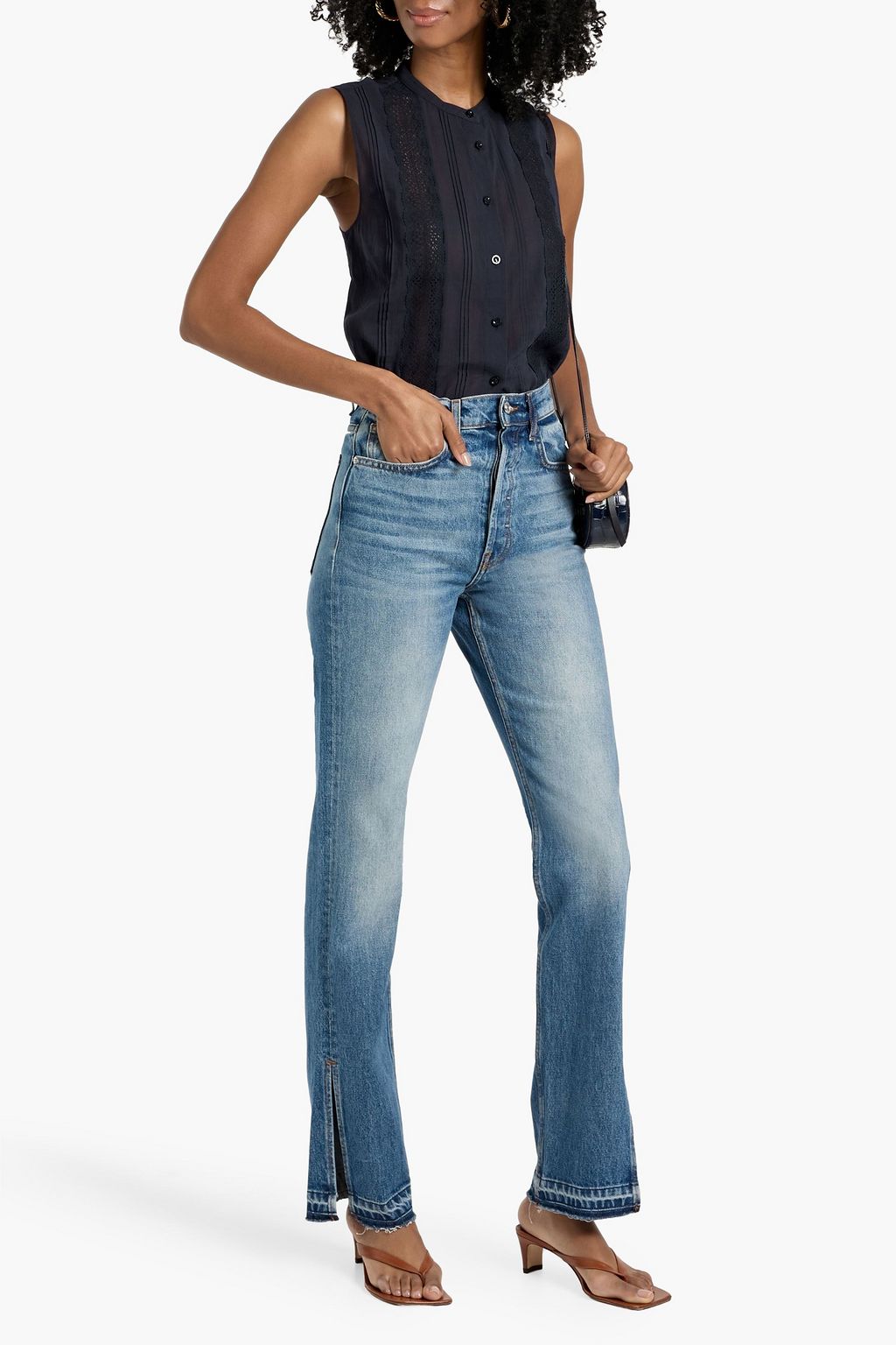 FRAME Crocheted lace-trimmed cotton-voile top