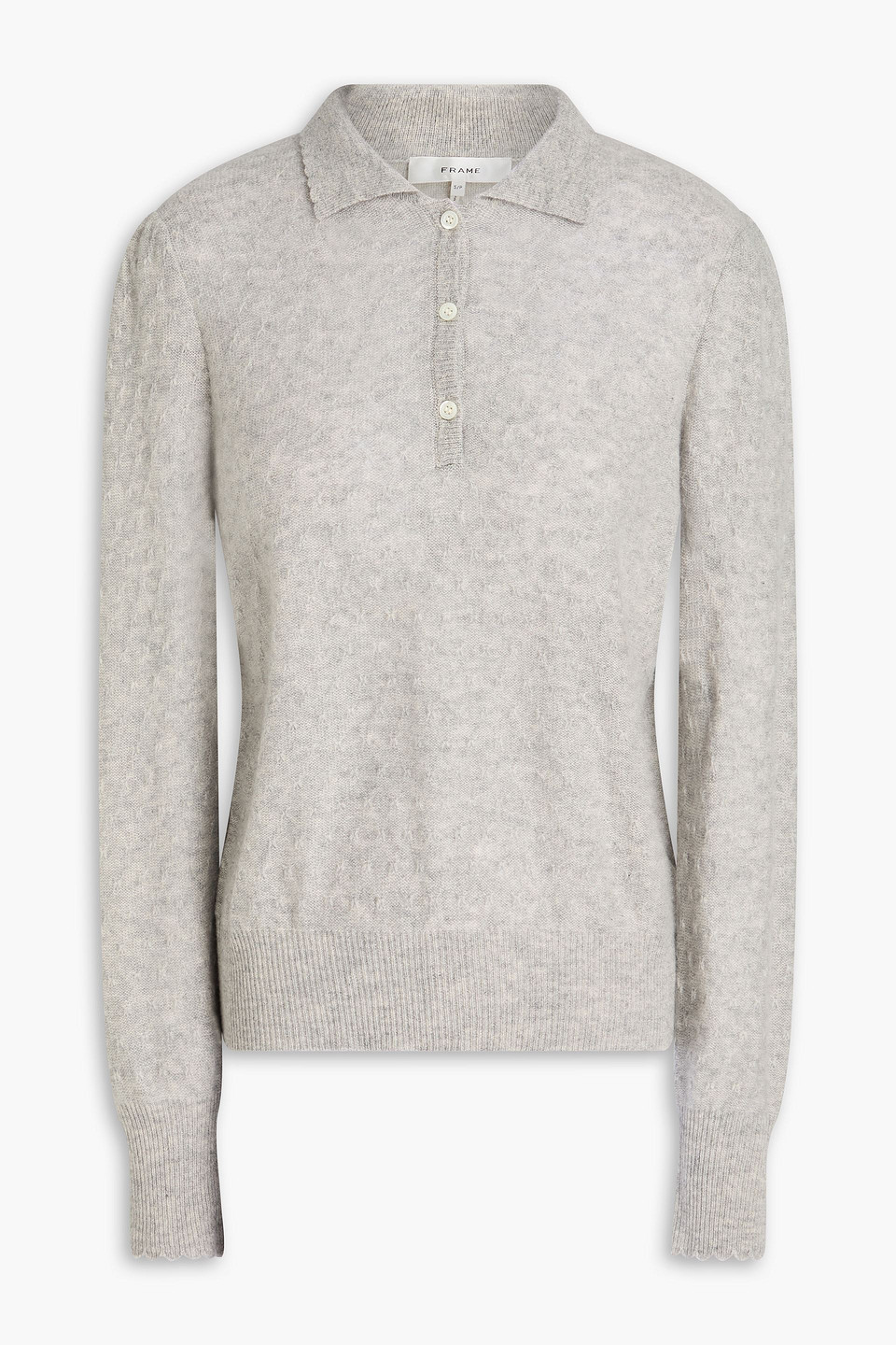 Frame Kaschmirpullover In Pointelle-strick Mit Polokragen In Hellgrau
