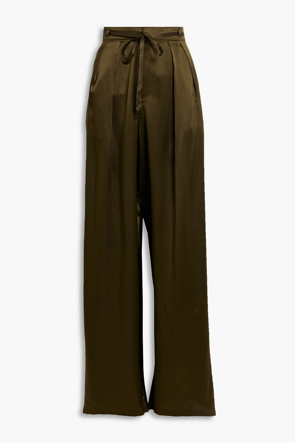 Frame Pleated Silk-satin Wide-leg Pants In Army Green