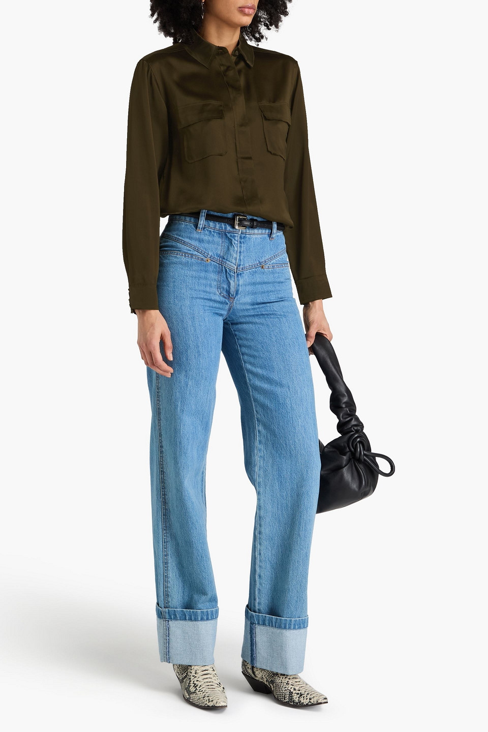 Frame Silk-satin Shirt In Army Green