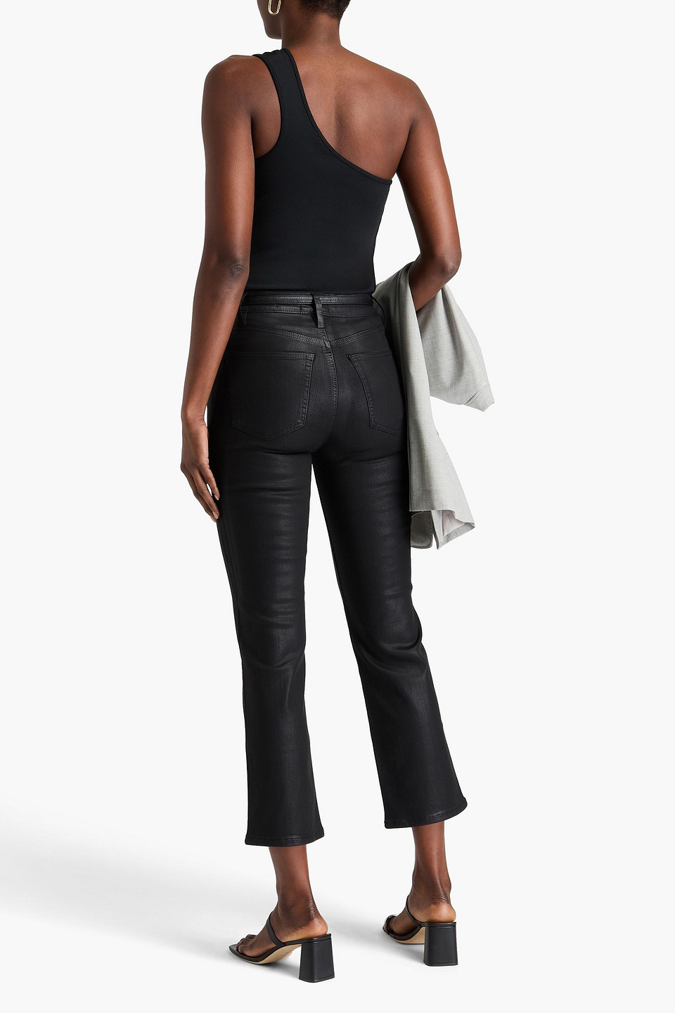  Frame - Le Sleek Straight Hoch Sitzende Cropped Jeans Mit Geradem Bein Und Beschichtung - Schwarz - 25 