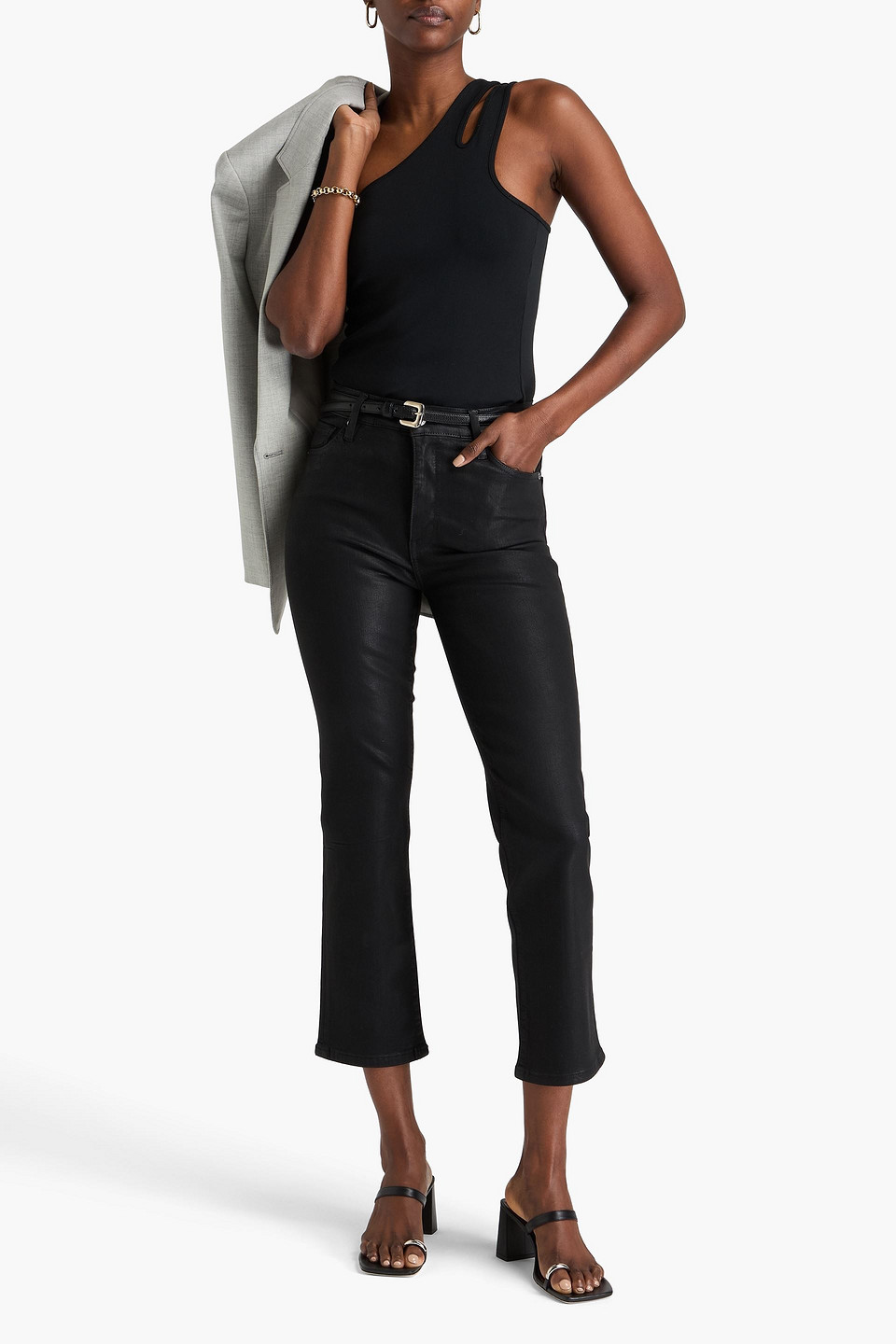  Frame - Le Sleek Straight Hoch Sitzende Cropped Jeans Mit Geradem Bein Und Beschichtung - Schwarz - 25 