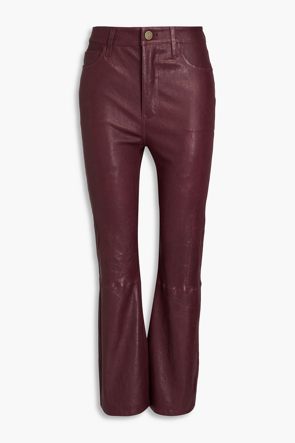 Frame Le Crop Mini Boot Leather Bootcut Trousers In Grape