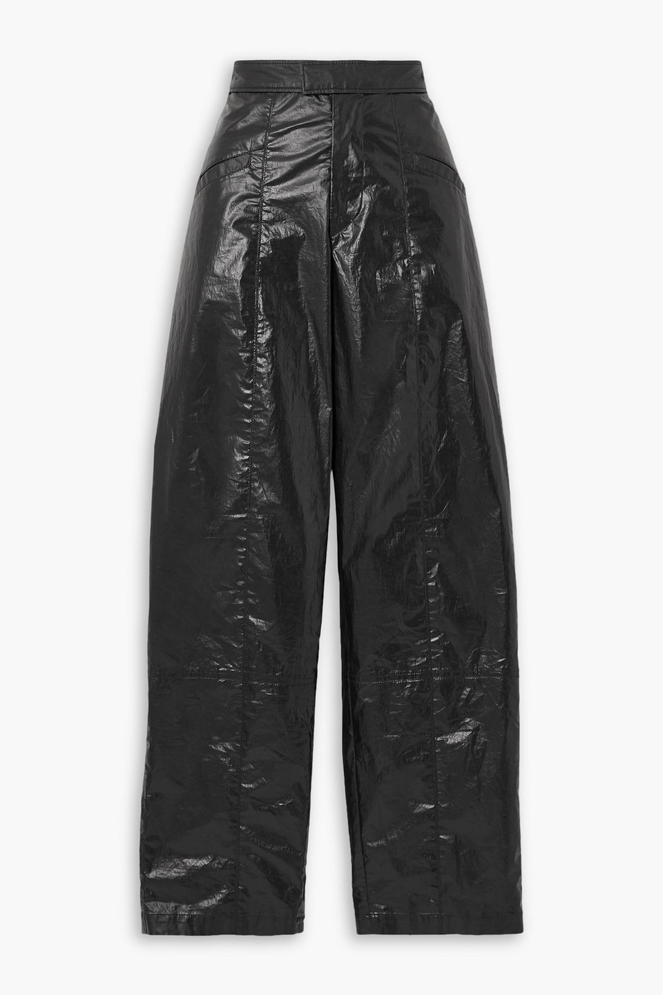 Isabel Marant Anea Crinkled Coated Cotton-blend Pants In Schwarz
