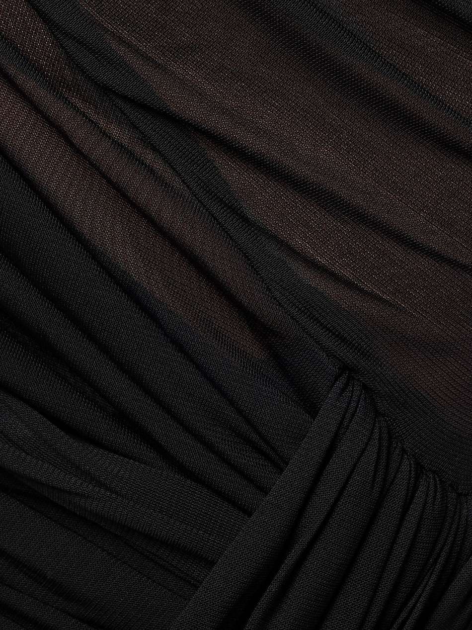 one-sleeve draped ruched jersey mini dress