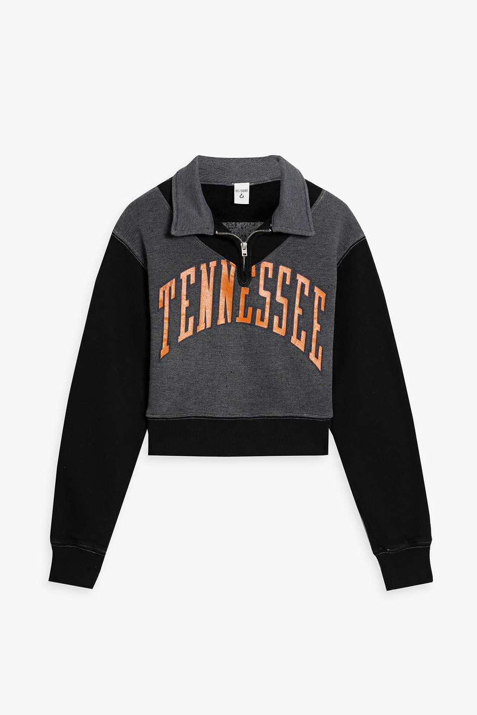 Re/done Printed Cotton-blend Fleece Half-zip Sweater In Dark Gray