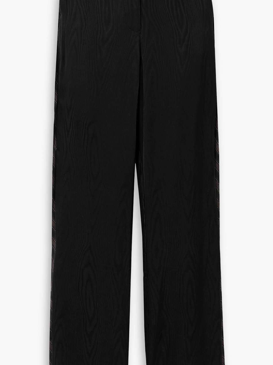 clover appliquéd satin-trimmed moire wide-leg pants