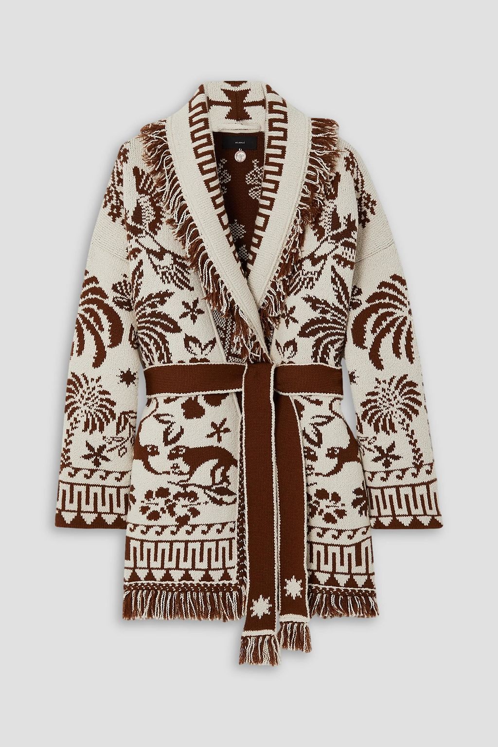 Belted jacquard cardigan clearance
