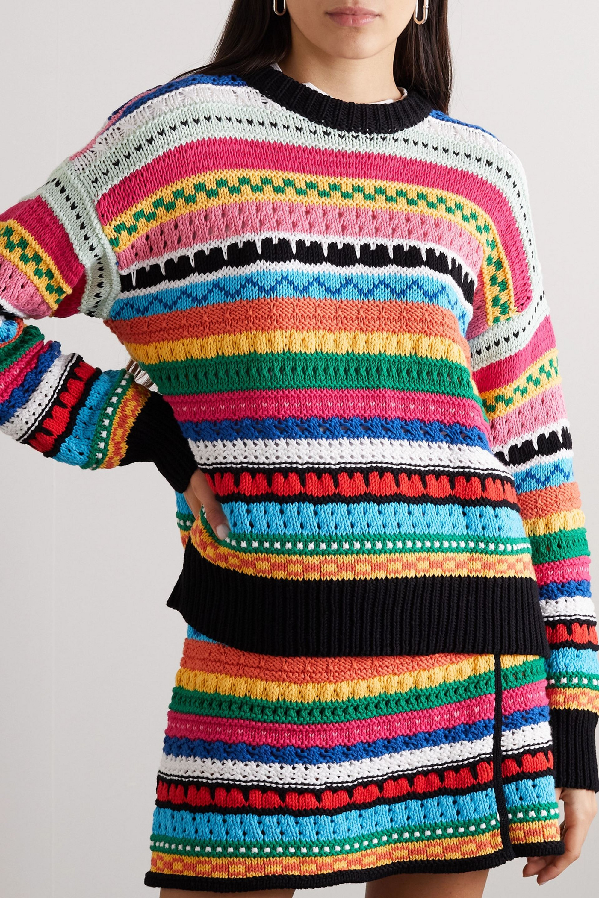 Alanui Over The Horizon striped open-knit cotton sweater