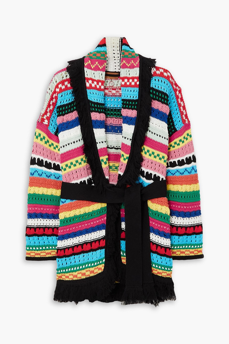 Alanui Over The Horizon Striped Belted Open-knit Cotton Cardigan In Multicolor