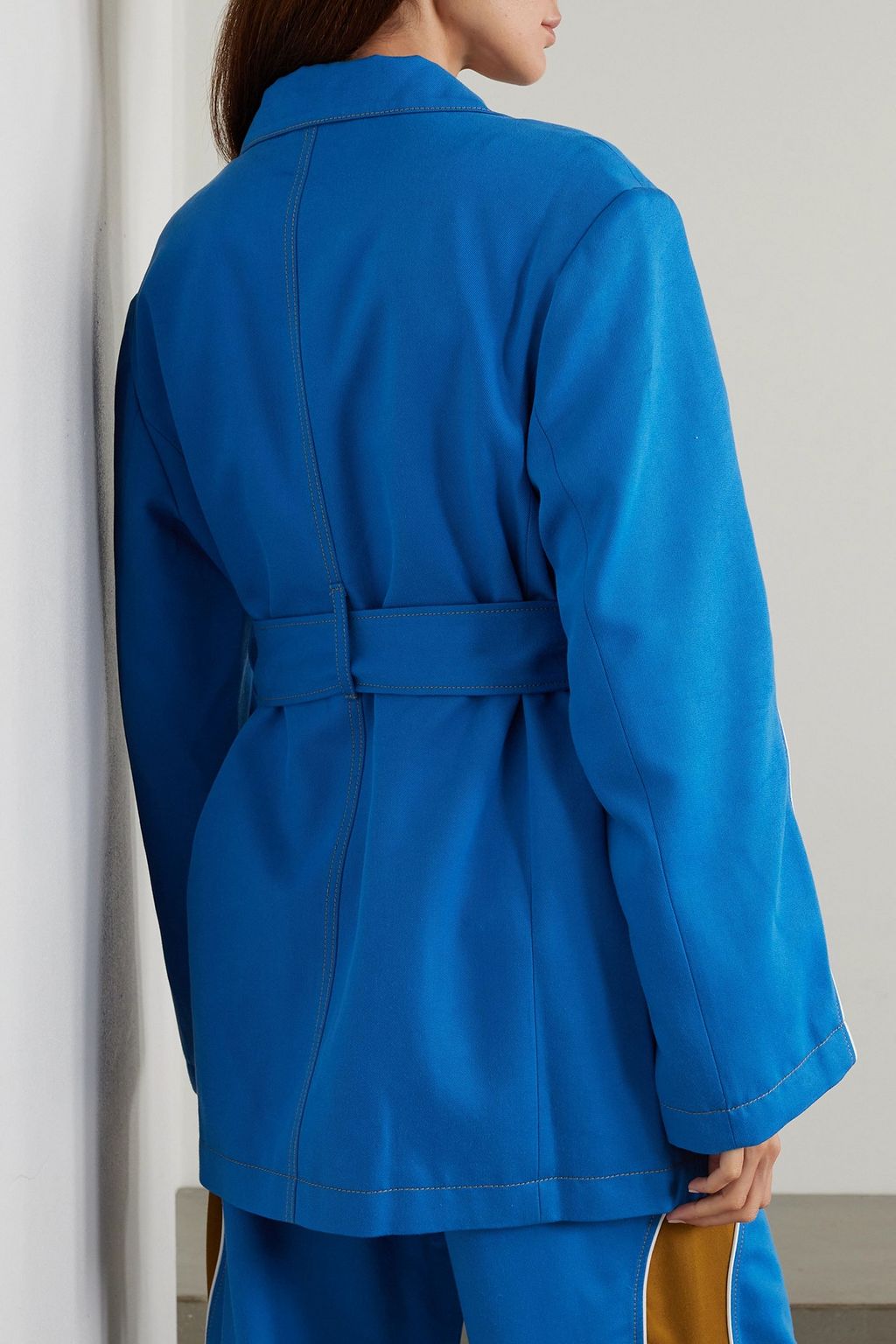 AHLUWALIA Lagos belted jersey-trimmed Lyocell-twill jacket