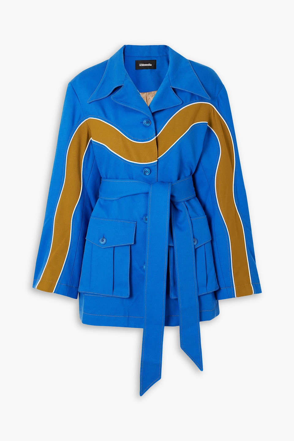 Ahluwalia Lagos Belted Jersey-trimmed Lyocell-twill Jacket In Cobalt Blue