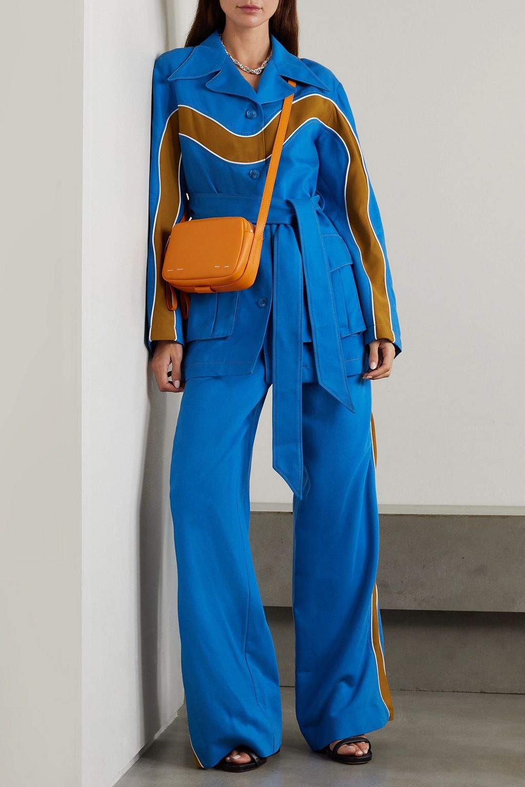 AHLUWALIA Lagos belted jersey-trimmed Lyocell-twill jacket