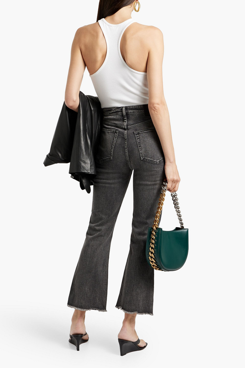 Rag & Bone Casey Distressed High-rise Kick-flare Jeans In Dark Gray