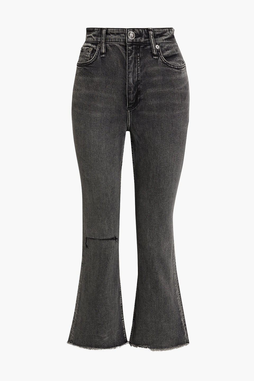 Rag & Bone Casey Distressed High-rise Kick-flare Jeans In Dark Gray