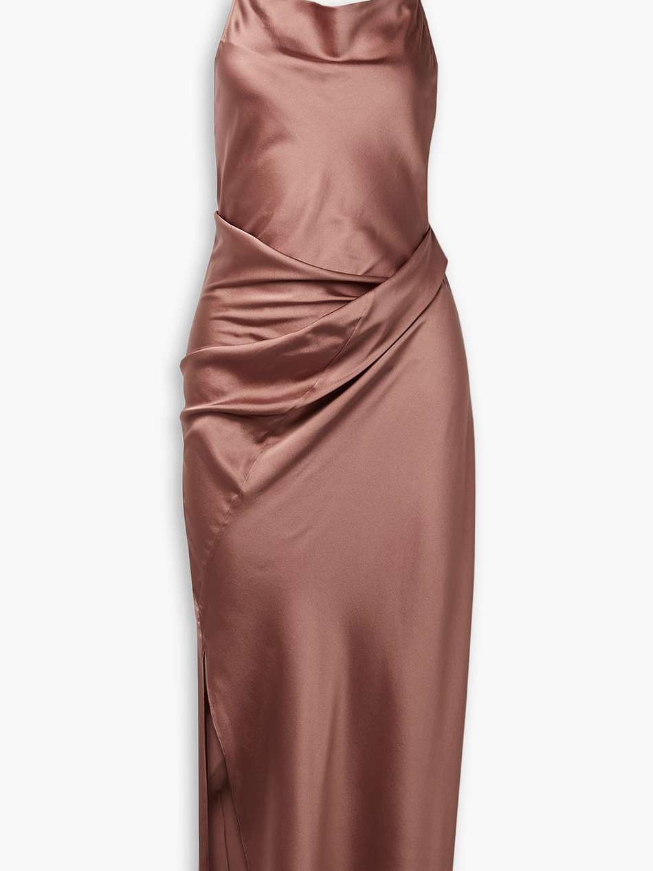 draped silk-blend satin halterneck midi dress