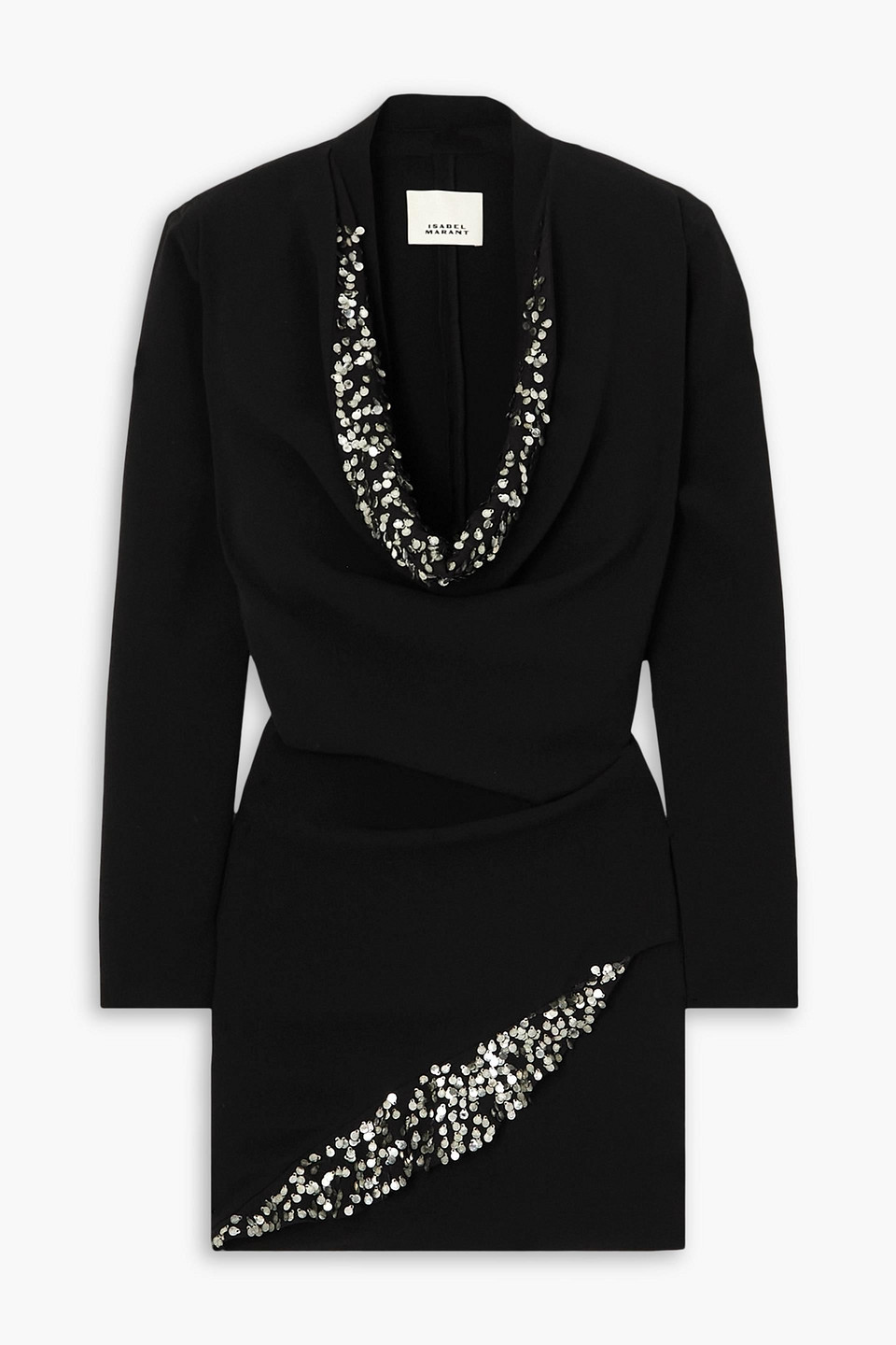 Isabel Marant Lazeli Draped Sequin-embellished Crepe Mini Dress In Schwarz