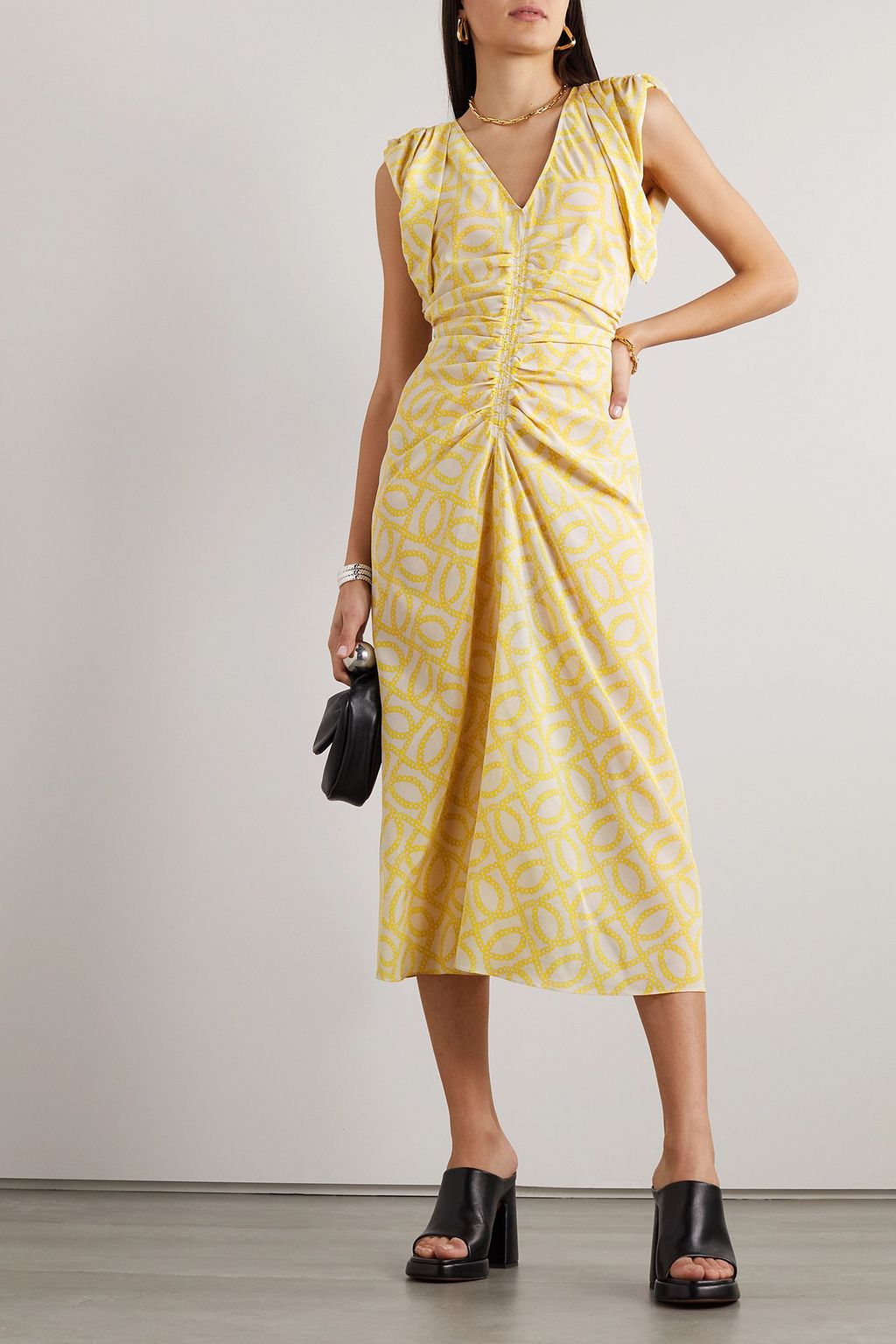 Gilya printed stretch silk midi dress yellow FR 36