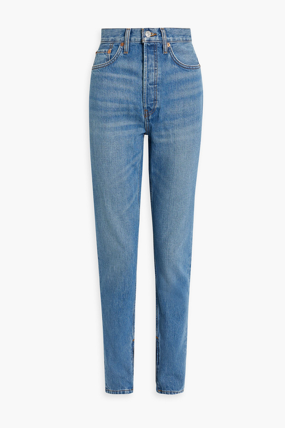 Re/done High-rise Tapered Jeans In Mid Denim