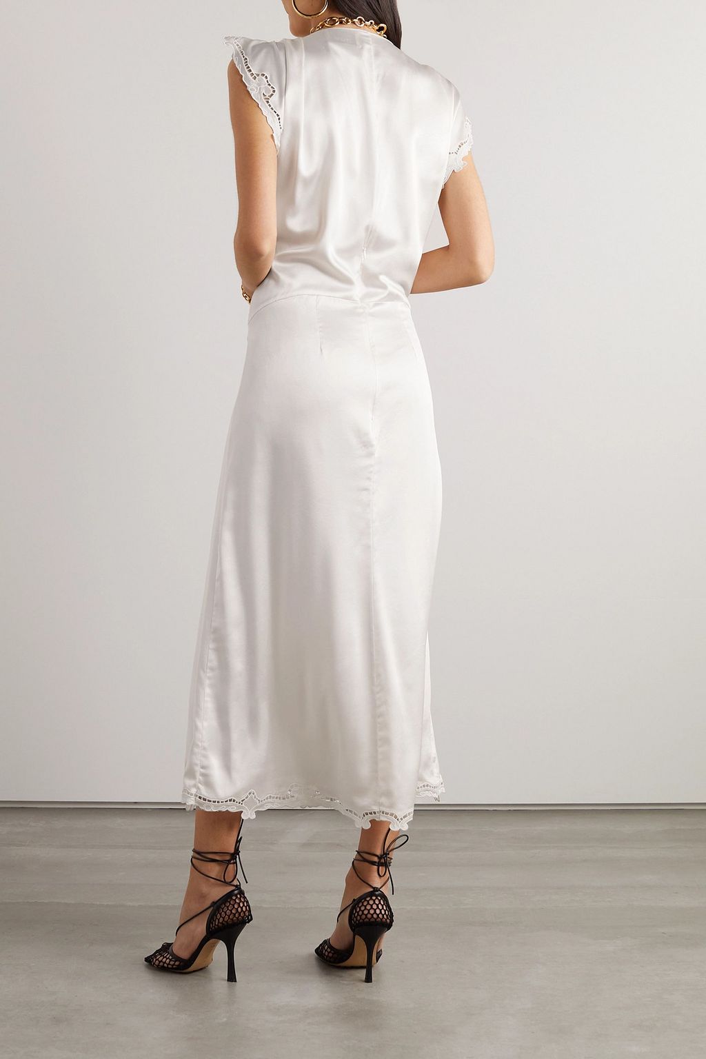 ISABEL MARANT Jordina gathered guipure lace-trimmed silk-blend satin midi dress