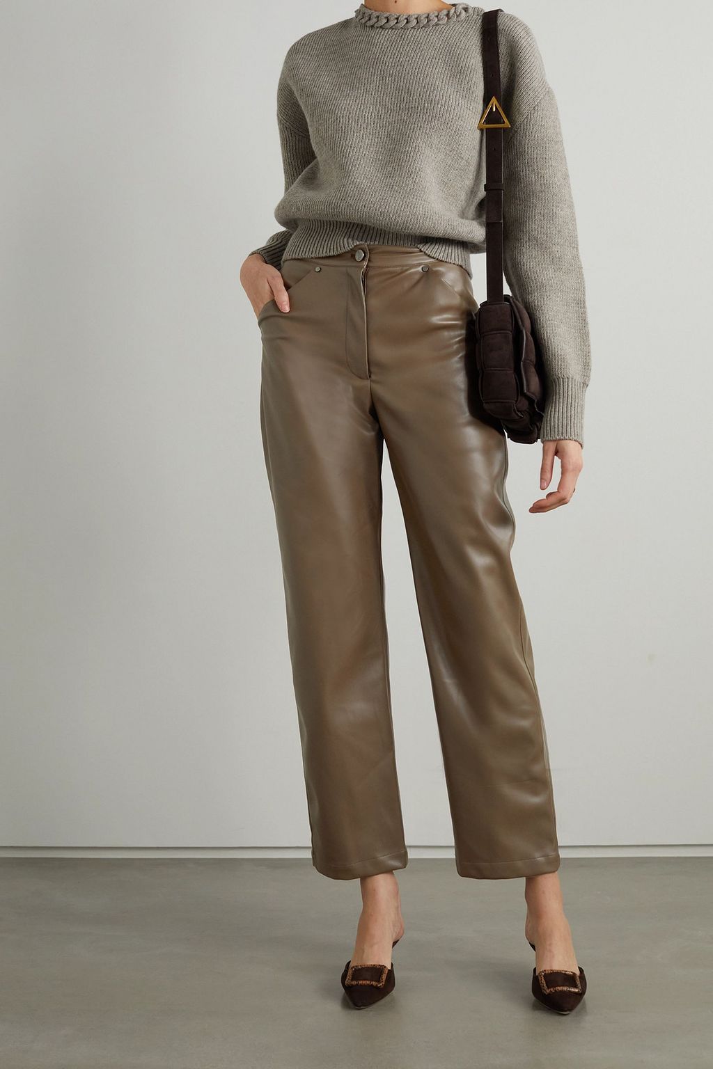 DEVEAUX Eve faux leather straight-leg pants
