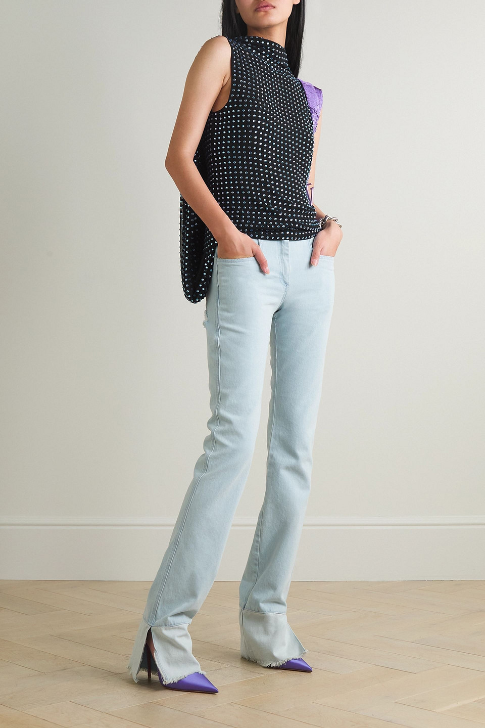 16arlington Blair Open-back Crystal-embellished Draped Crepe Turtleneck Top In Black