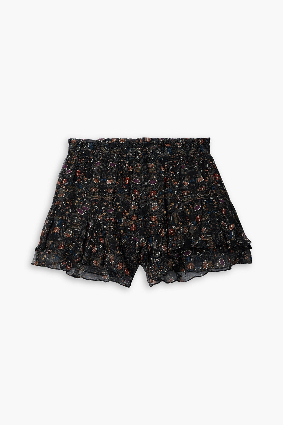Isabel Marant Aboreli Ruffled Printed Silk-crepon Shorts In Black