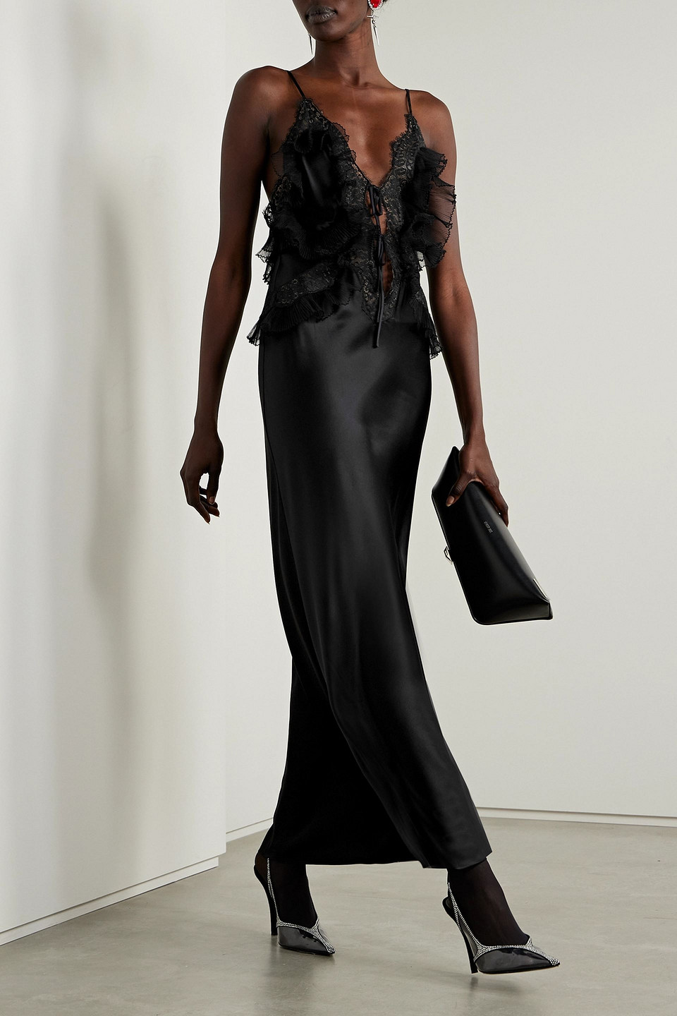 alexander wang black lace trim slip dress Alexander Wang Hybrid Lace PJ Slip Dress in Black