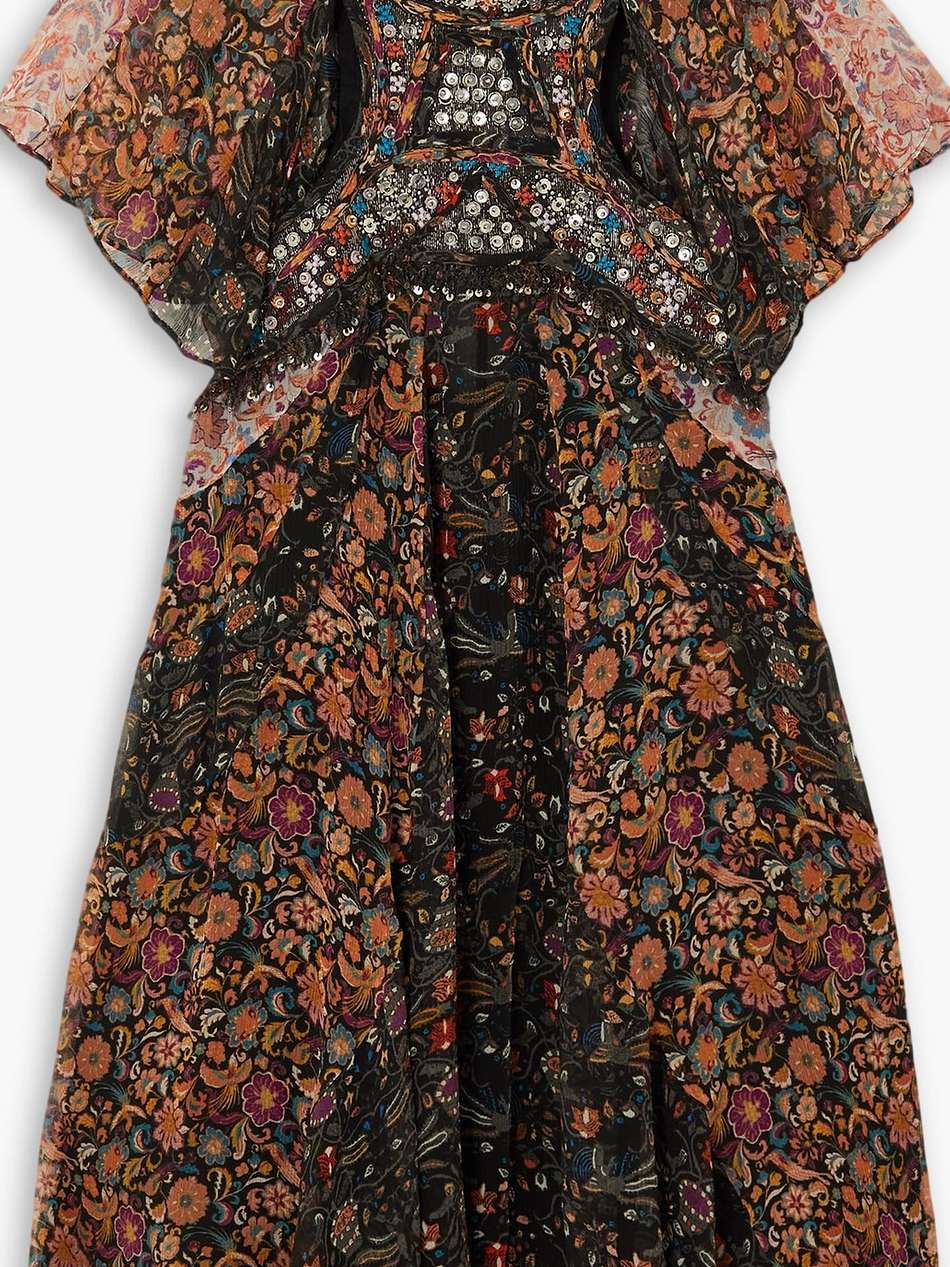 odile embellished cutout floral-print silk-chiffon mini dress