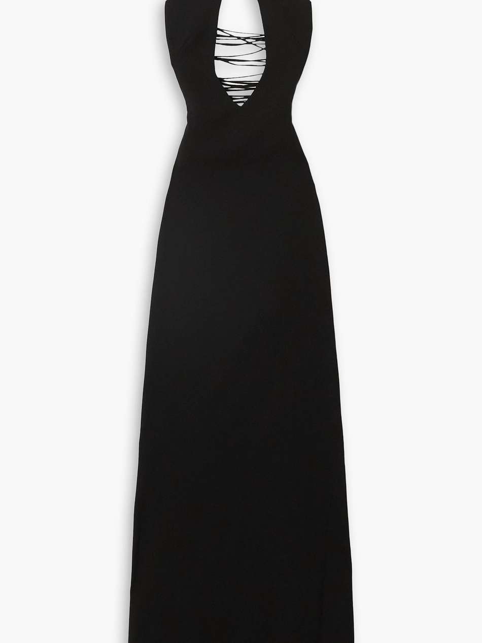 lace-up cutout crepe maxi dress