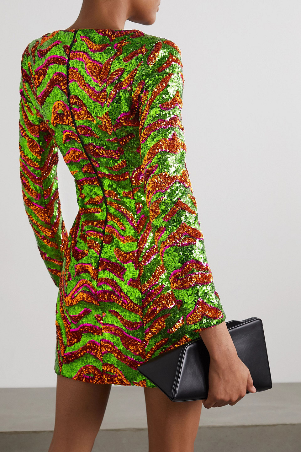 Halpern Sequined Zebra-print Tulle Mini Dress In Green