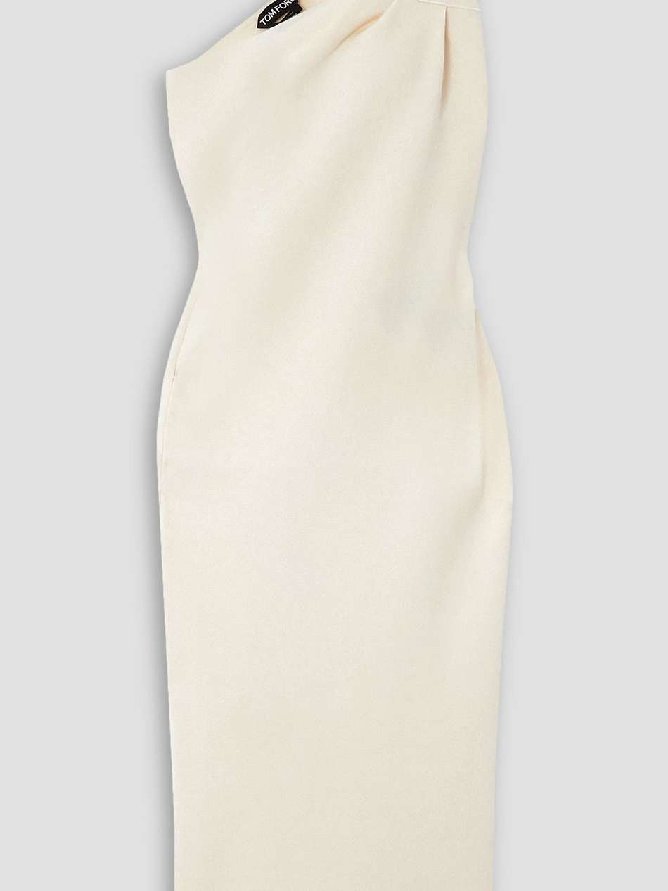 one-shoulder twisted wool-blend midi dress