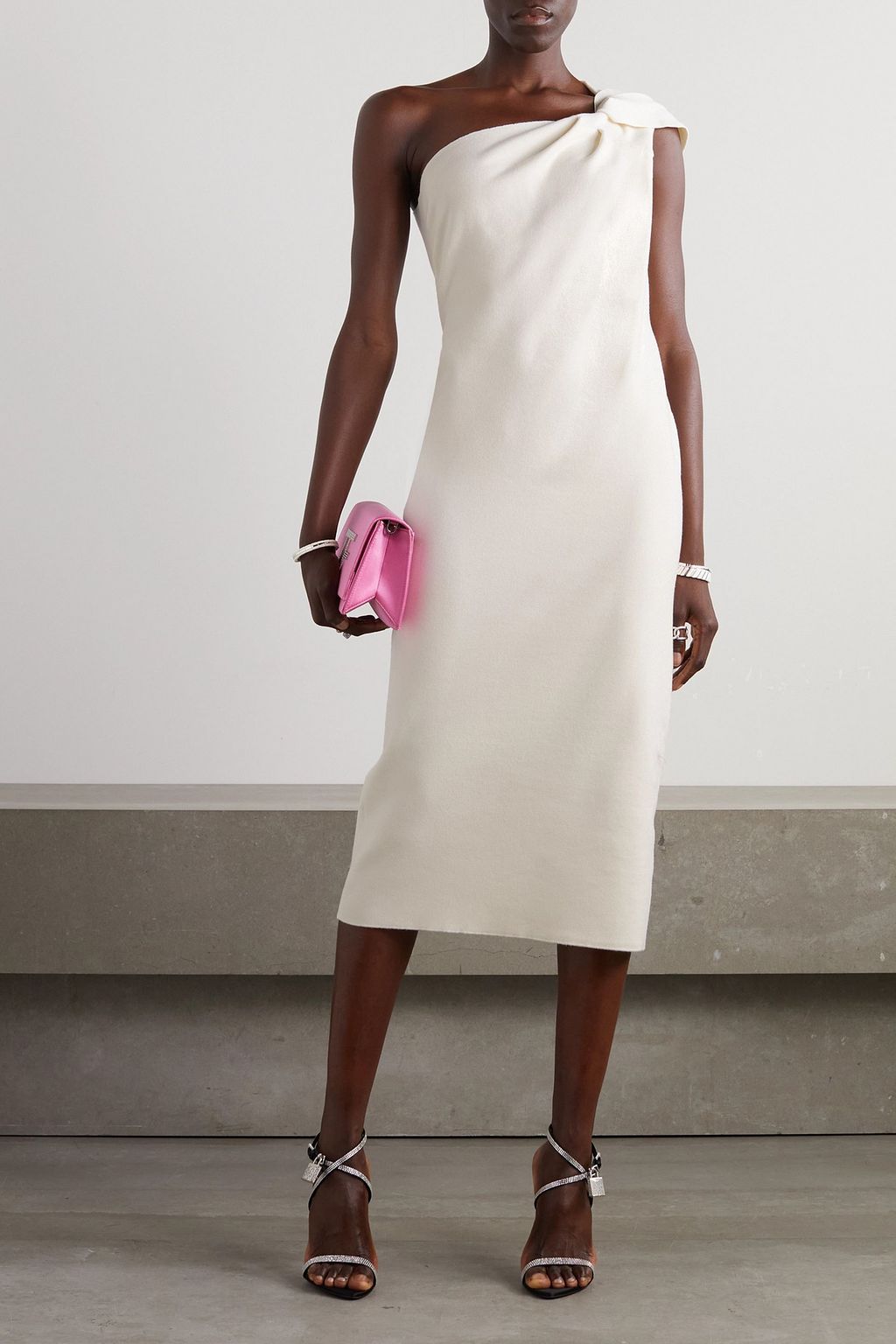 TOM FORD One-shoulder twisted wool-blend midi dress